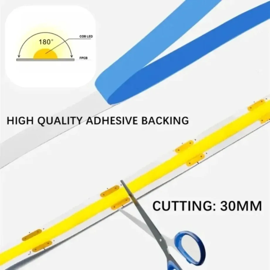 5V USB 3키 스위치 디밍 가능 COB LED 스트립 320LEDs/m 3000K 4000K 6000K 홈데코 캐비닛 램프용 플렉시블 리본 로프 LED 조명