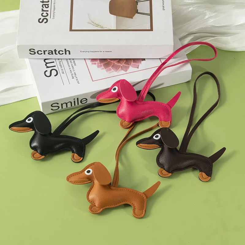 Classic Cute Puppy Dog Bag Accessories Pendant Key Chain Fashion PU Leather Dachshund Key Ring