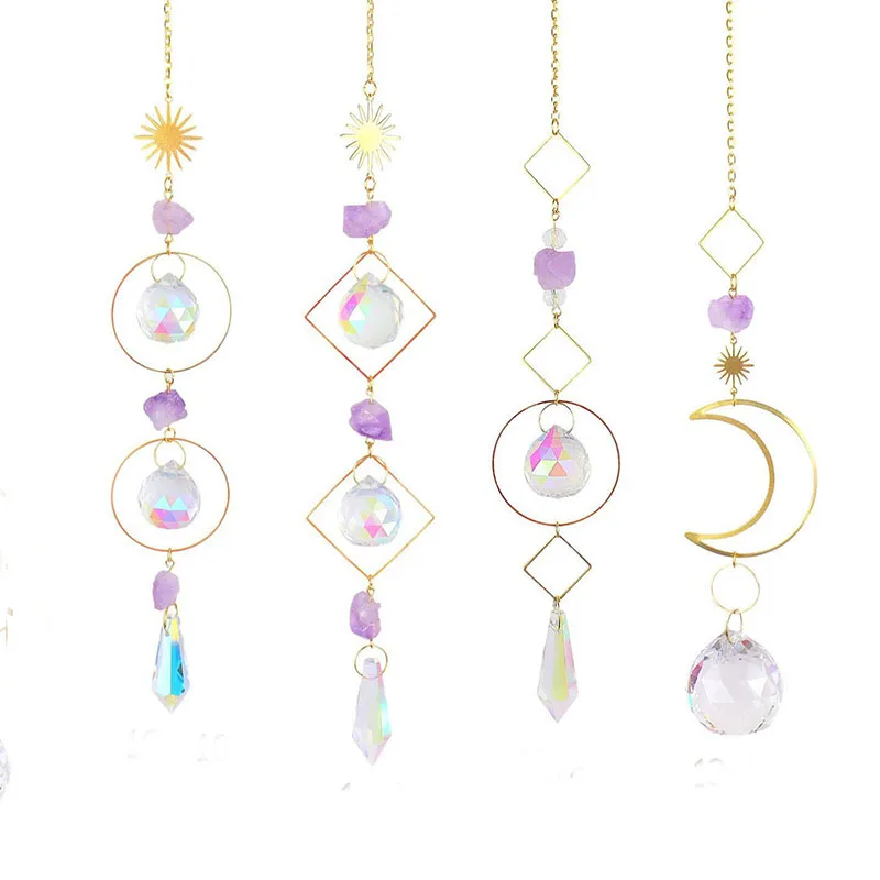 Suncatcher hanging crystal moon suncatchers pendants wind chimes rainbow prism window drop ornament christmas tree home decor