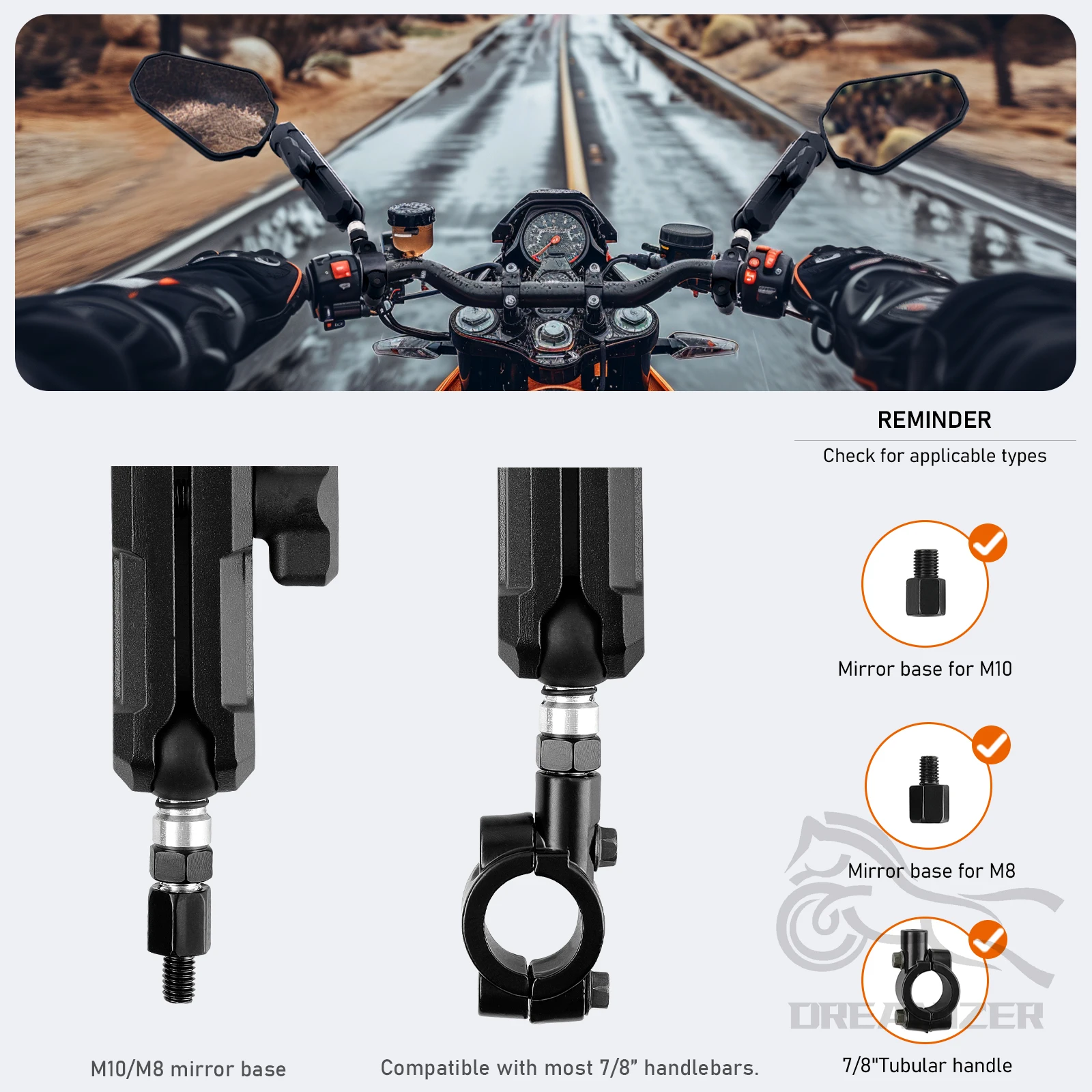 Motorcycle mirrors Universal Motorcycle Mirrors Angle Adjustable Folding Handlebar Side Mirror Compatible Adventure Dirt Street Bike ATV