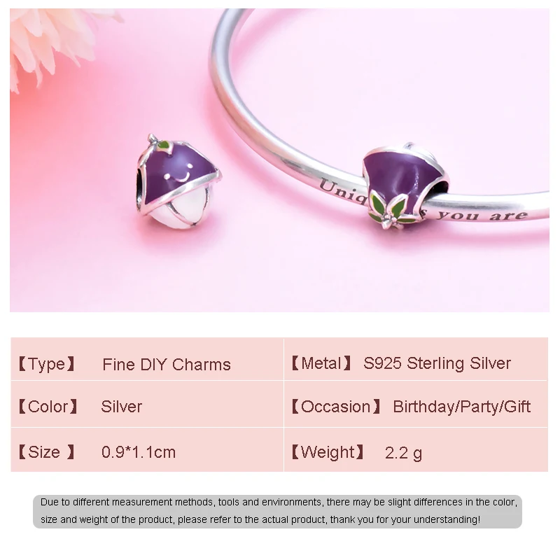 Authentic S925 Sterling Silver DIY Charms Purple Mangosteen For Original Women Bracelet Necklace Chain Jewelry