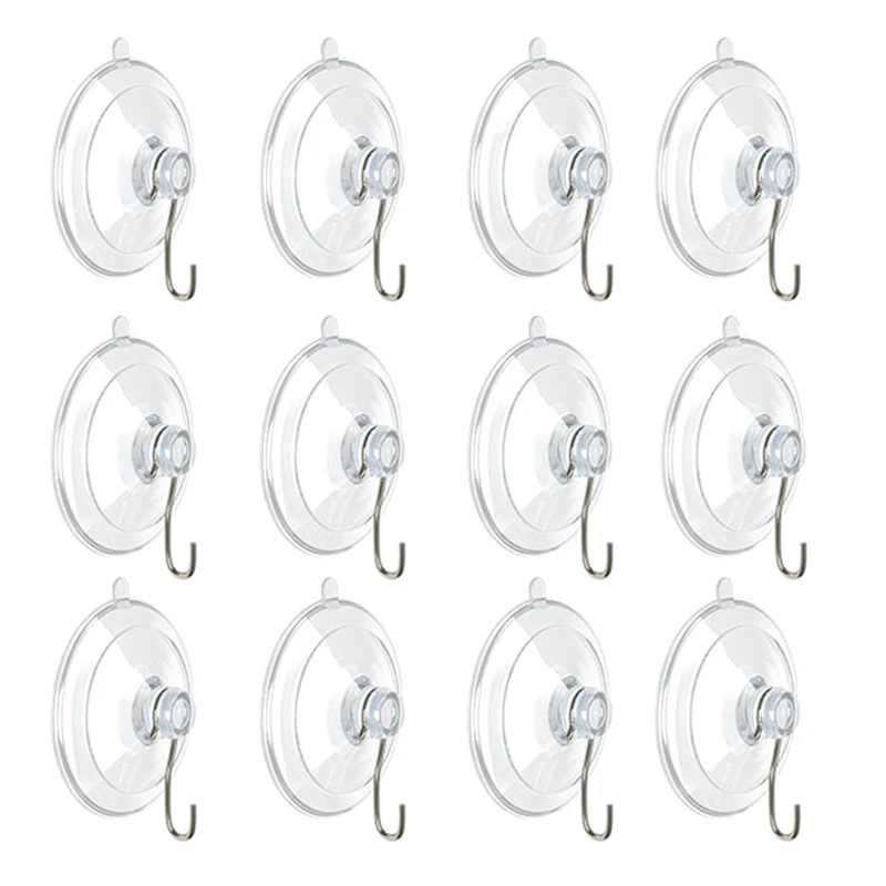 

12Pack Suction Cup Hooks, Thicken Transparent Suction Cups For Glass/Kitchen/Bathroom/Shower Wall/Window/Door Easy Install