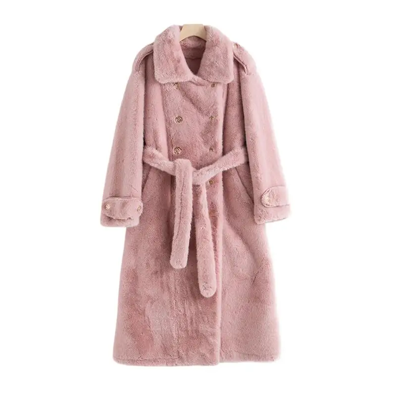 

2023 Women's Clothing Double Breasted Girdle Faux Fur Coat Winter New 0821027