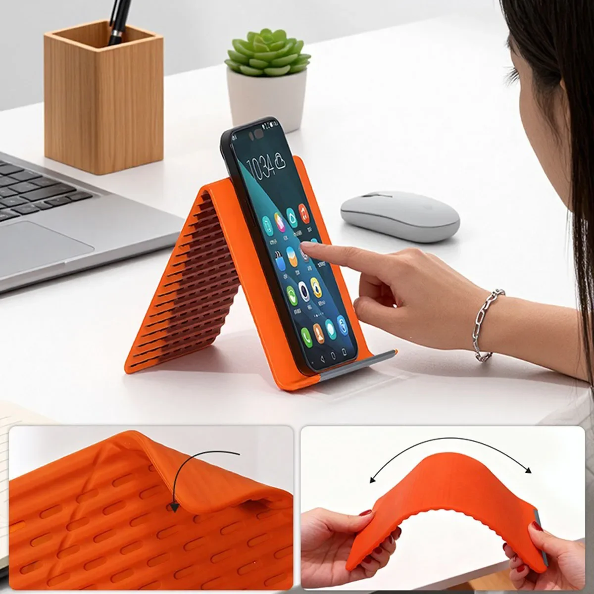 Supporto per Telefono Pieghevole in Silicone, Regolabile a Più Angoli, Compatibile con iPhone, Samsung e Tutti i Cellulari - immagine 6