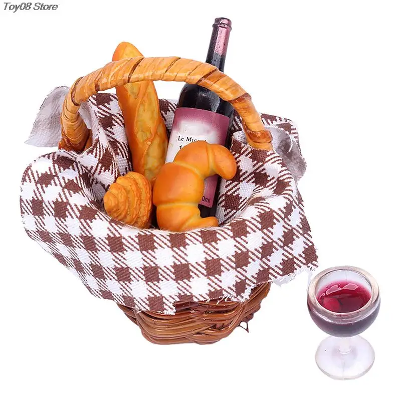 

1 Set Picnic Basket Set Dollhouse Miniature Bread Basket Fabric Picnic Basket Kitchen Model Decor Toy Doll House Accessories