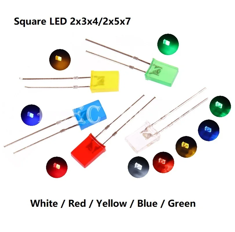 High Brightness 2*5*7/2*3*4 Square LED light-emitting diode lamp bulb 2x5x7/2x3x4 White Yellow Red Green Blue Electronic DIY Kit