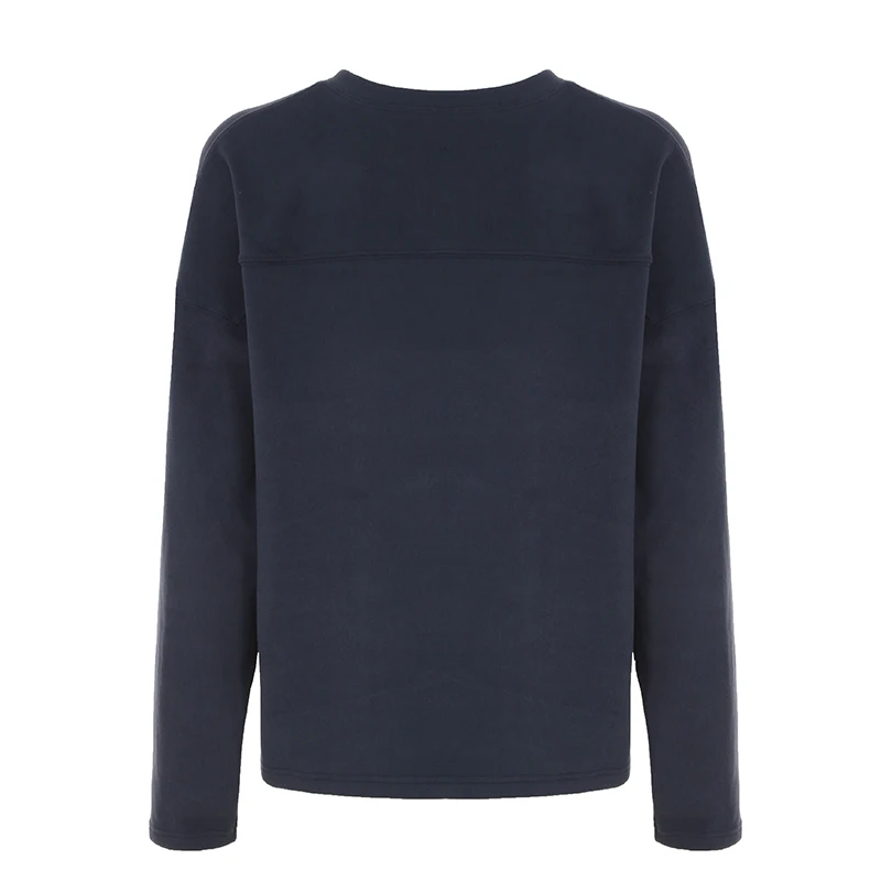 Sudadera Y2K con cuello en V para mujer, estampado de letras, estilo preppy, azul oscuro, manga larga, ropa de calle de invierno, jerséis informales