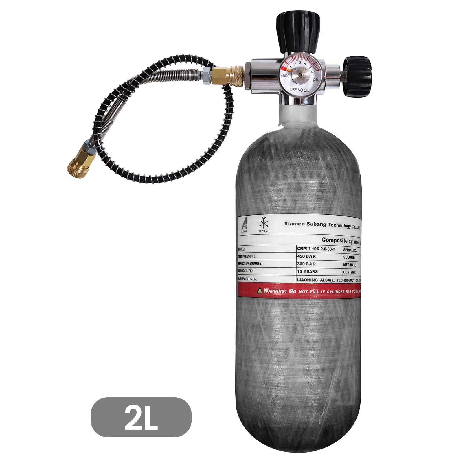 TUXING 4500Psi 2L Carbon Fiber Cylinder High Pressure Tank Scuba Diving Tank wit