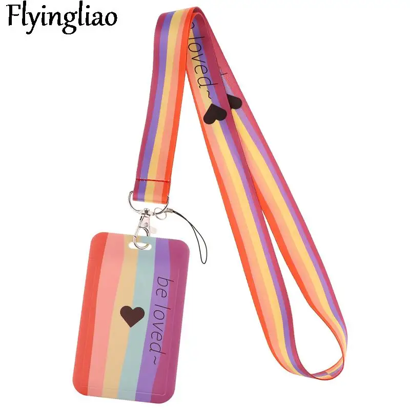 

Homosexuality Rainbow Love Lanyard Credit Card ID Holder Bag Student Women Travel Card Cover Badge Car Keychain Decorations