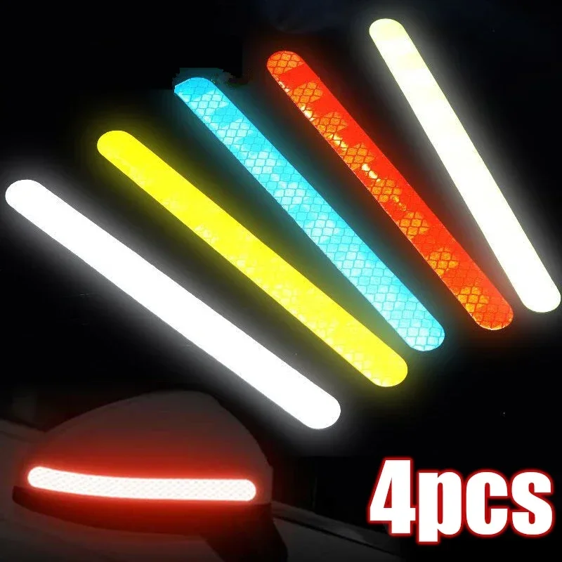 

4pcs Car Reflective Strips Stickers Rearview Mirror Anti-collision Protective Decal Night Safety Warning Reflector Strip Sticker