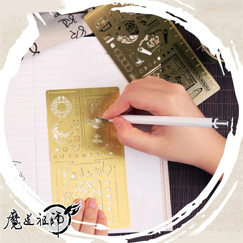 악마 재배의 그랜드 마스터 Lan Wangji Wei Wuxian 구리 눈금자 스크랩북 Mo Dao Zu Shi 눈금자 코스프레 액세서리 선물