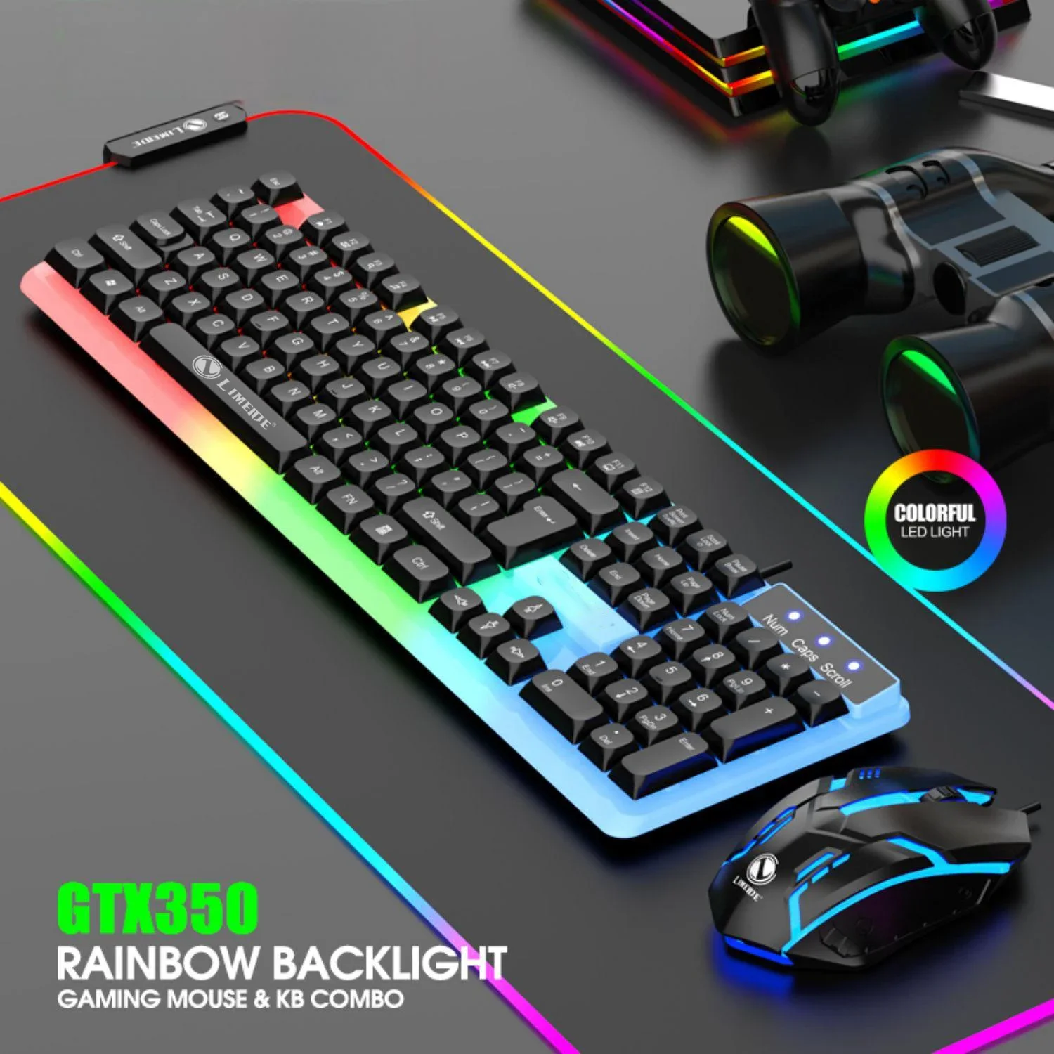 RGB LED Backlit Mechanical Feel Keyboard and Mouse Set - USB Wired, 104 Keys - Perfect for Gaming and Office Use