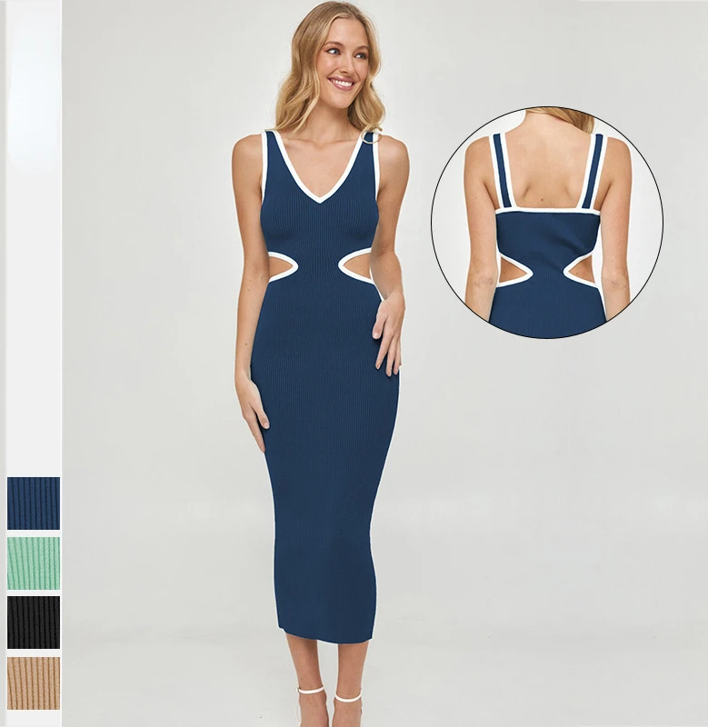 

Women's sexy cut out fashion sexy vest tight rib dress one step dress