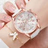 5PCS/Set Geneva Women Watches Fashion Leather Band Quartz Wrist Watch Butterfly Jewelry Set（Without Box） 5