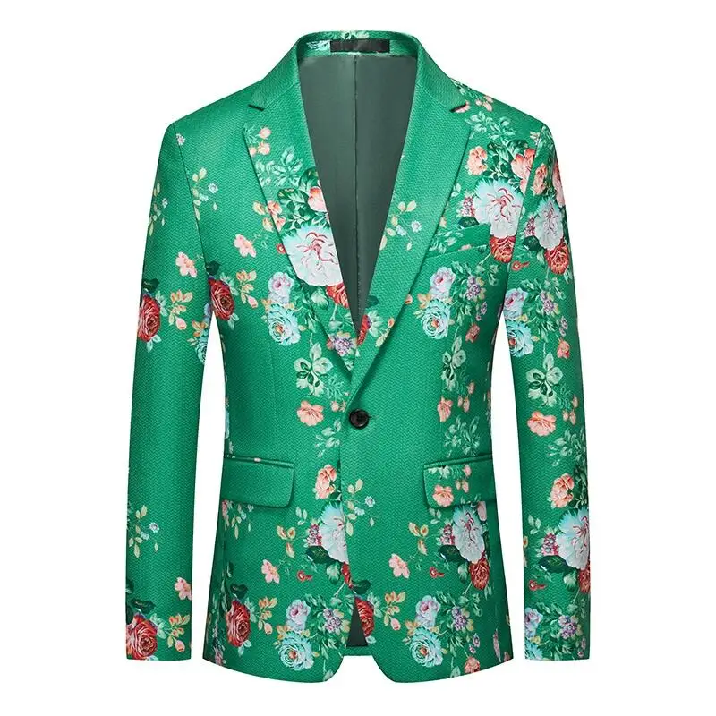 T44 Gentleman Blazer Men's Jacquard Print Slim Fit Blazer Formal Prom Party Stage Outfit