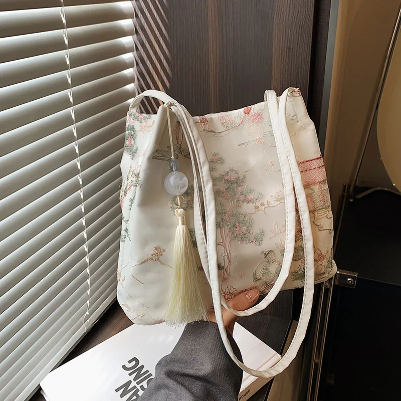 New Chinese Style Retro Bag 2026 New Models Silk Jacquard Fashionable Minimalist Bag Single Shoulder Diagonal Cross Women's Bag
