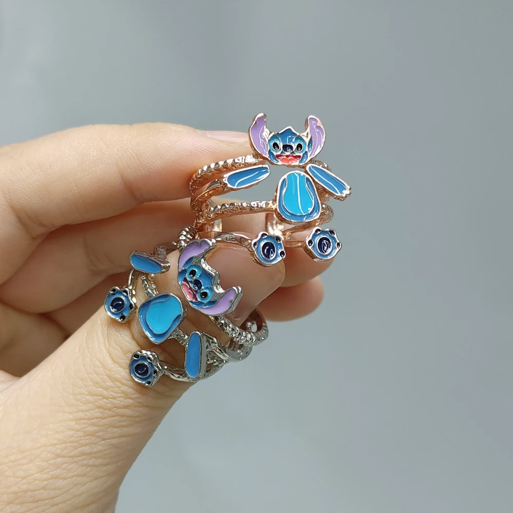 Disney Stitch Ring Cartoon Jewelry Ring Lilo Stitch Anime Figure Periphery  Fashion Jewelry Diamond Double-deck Boys Girls Gifts - Animation  Derivatives/peripheral Products - AliExpress