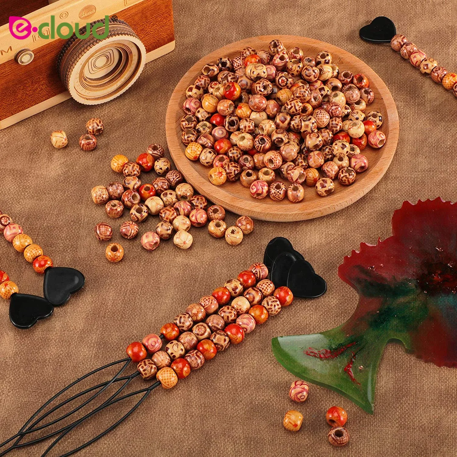 201Pcs/Set 100 Pcs12 mm Wooden Hair Beads for Braiding 100 Pcs Rubber Band 1Pcs Beader Tool for Women Kids Hair Braiding