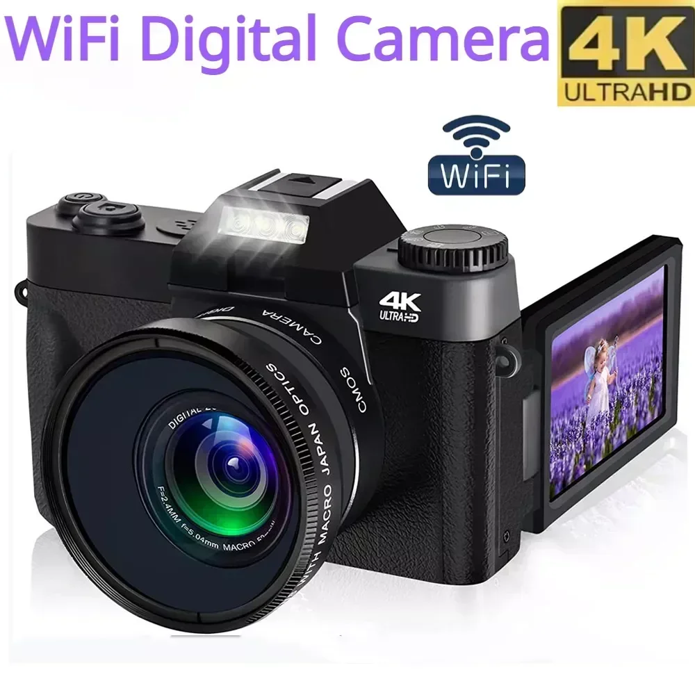 

4K HD Professional Digital Camera Camcorder WIFI Webcam Wide Angle 16X Digital Zoom 48MP Photography 3 Inch Flip Screen Recorder