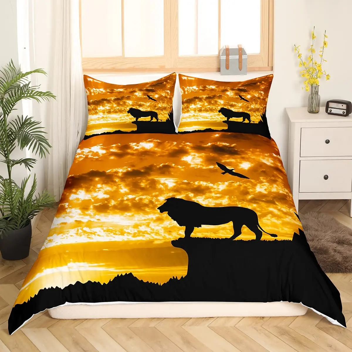 Agmdno Juego de ropa de cama 3D, diseño de El Rey León, funda de edredón y  funda de almohada, diseño de Lion Simba (A01, 200 x 200 cm + 75 x 50 cm x