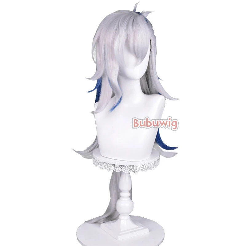 Bubuwig Synthetic Hair Fontaine Neuvillette Cosplay Wigs Genshin Impact 100cm Long Grey Mixed Blue Braided Wig Heat Resistant