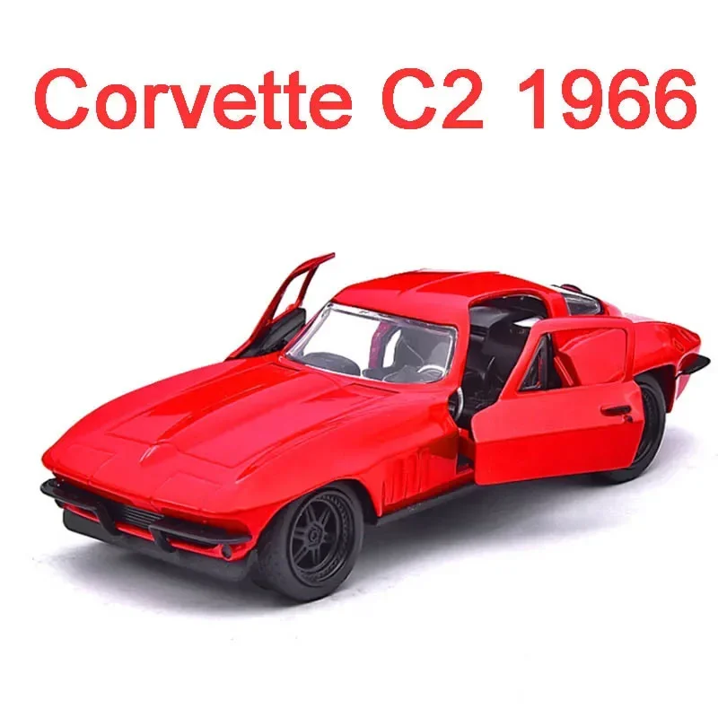 

1:32 Chevrolet Corvette Classic C2 1966 модель машины красного цвета с 2 дверями из сплава, имитация литая спортивная машина, детские подарки F4