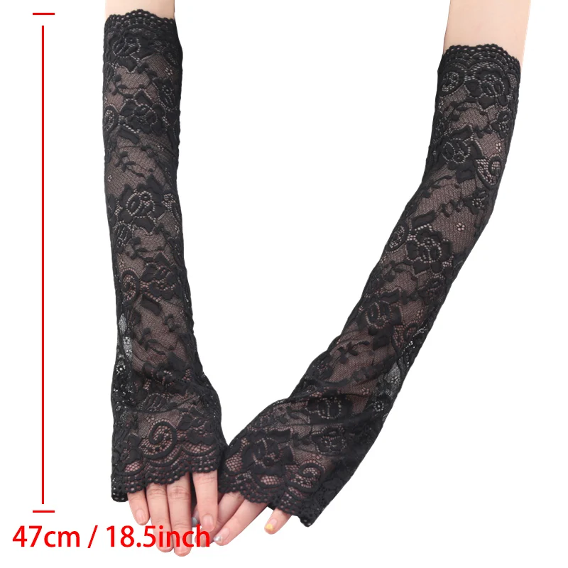 1 Pair Fashion Gloves Lace UV Protection Arm Sleeve Sunscreen Women Driving Dance Long Arm Protection Sleeves Fingerless Gloves