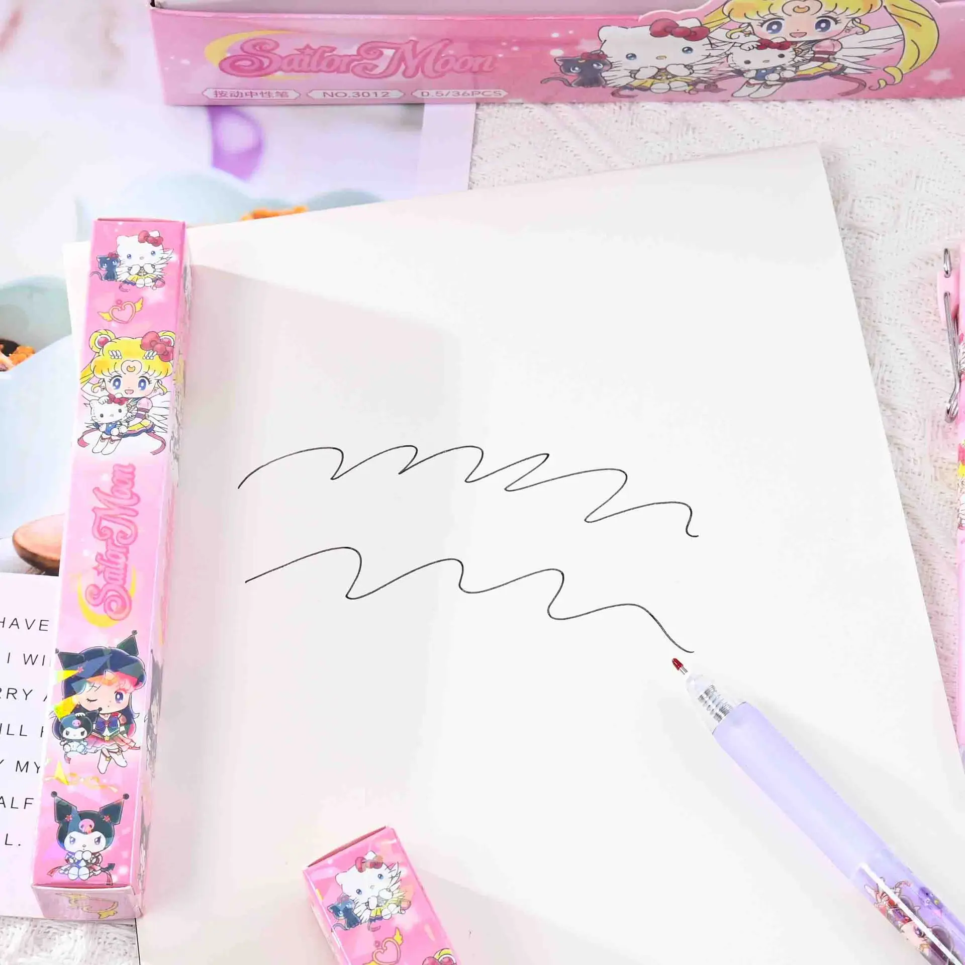 36 Pcs Cartoon Sanrio Characters &Sailor Moon Hellokitty Kuromi Melody Student Stationery Whole Box Wholesale 3