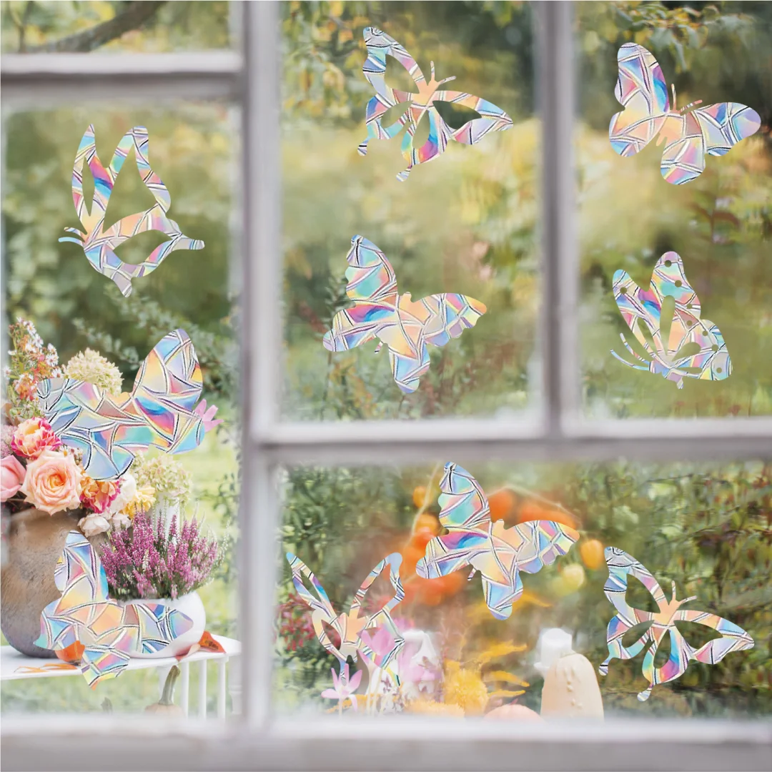 Butterfly Sun Catcher Window Sticker Mushroom Leaf Stained Rainbow Prism Glass Wall Sticker Kids Room Home Decoration Suncatcher,wall stickers,window stickers