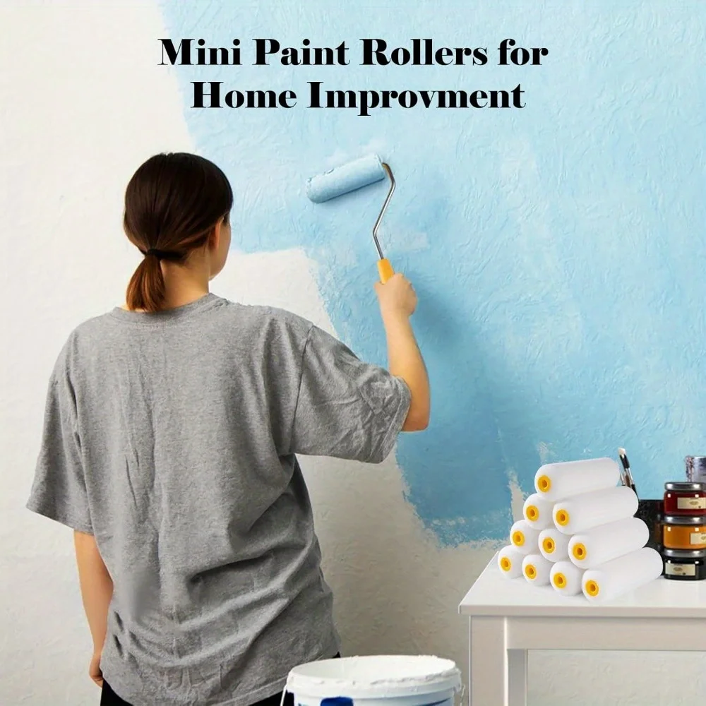 Description Picture 4 of item10 pcs Sponge Paint Roller Small Mini White Durable Foam Paint Roller Covers Replacement Paint Roller Nap Art Sets Painting