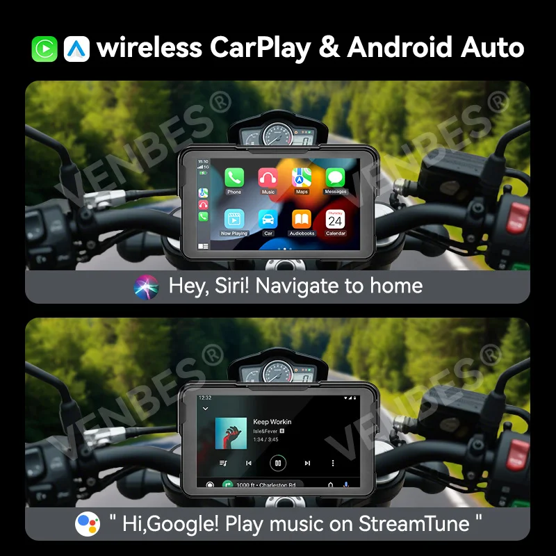 5&lsquo;&rsquo; Motorcycle Carplay Navigation Android Auto Motor IPS Screen IP67 Easy to Install Universal VENBES