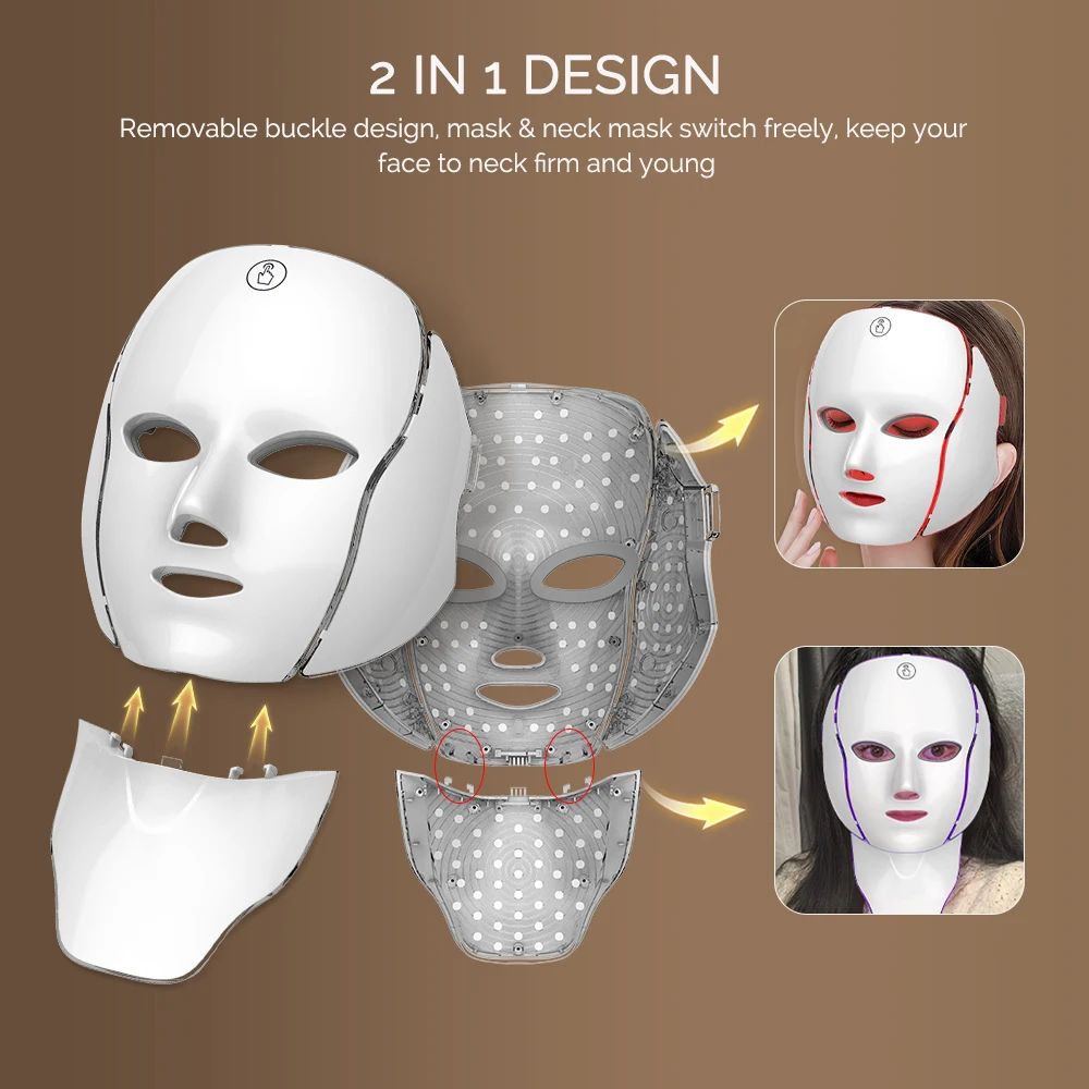 Foreverlily 7 Colors Light LED Facial Skin Care Mask With Neck Skin Rejuvenation Treatment Beauty Anti Acne Therapy Whitening