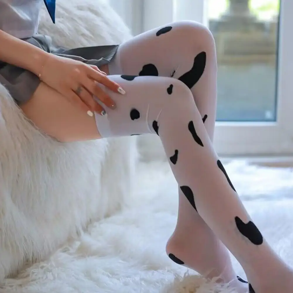 Calze sopra il ginocchio Kawaii Cow Spot Print contrasto colore alta elasticità Cosplay sopra il ginocchio calze alla coscia dropshiping