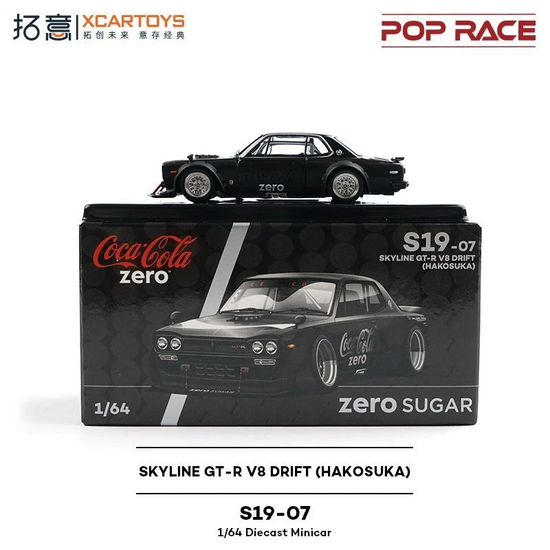 Xcartoys x POP RACE 1:64 SKYLINE GT-R V8 DRIFT (HAKOSUKA) ZERO BLACK CHROME Diecast Model Car 