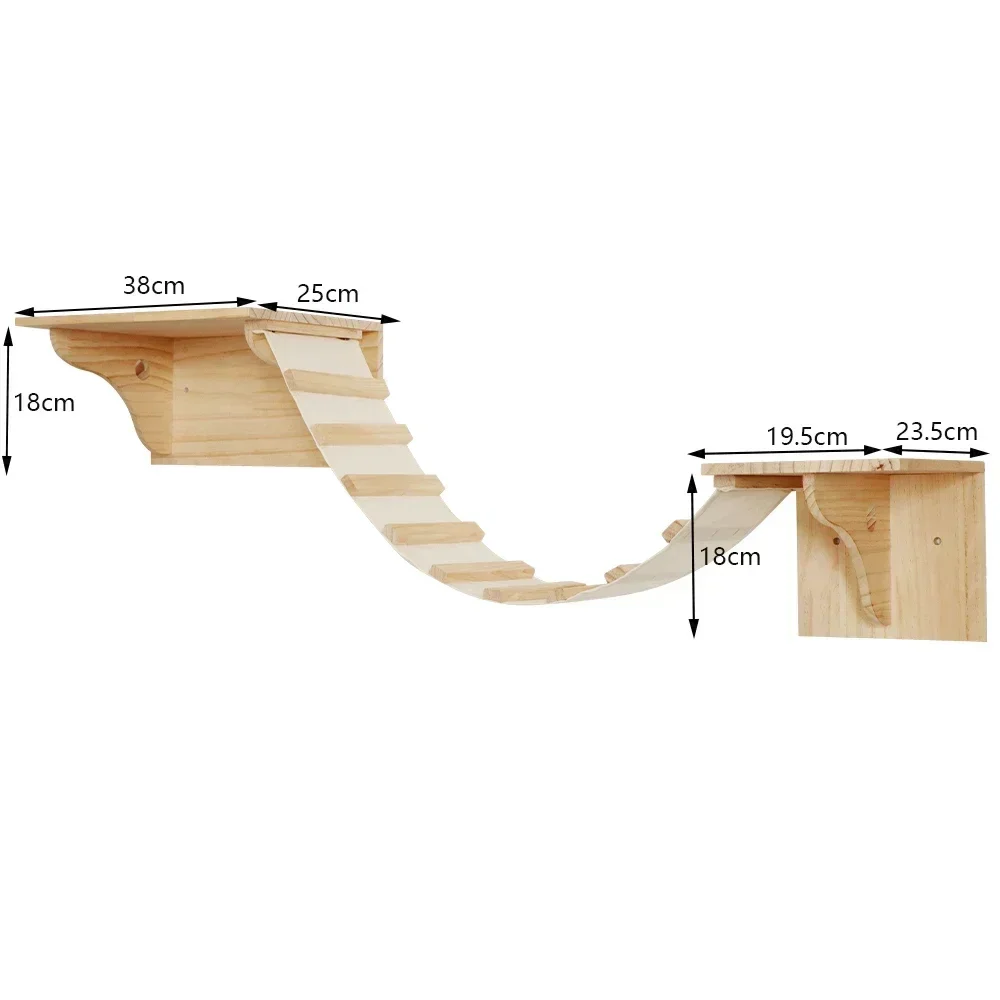 Wall-Mounted Cat Climbing Playground with Scratching Post, Hammock, and Sisal Ladder