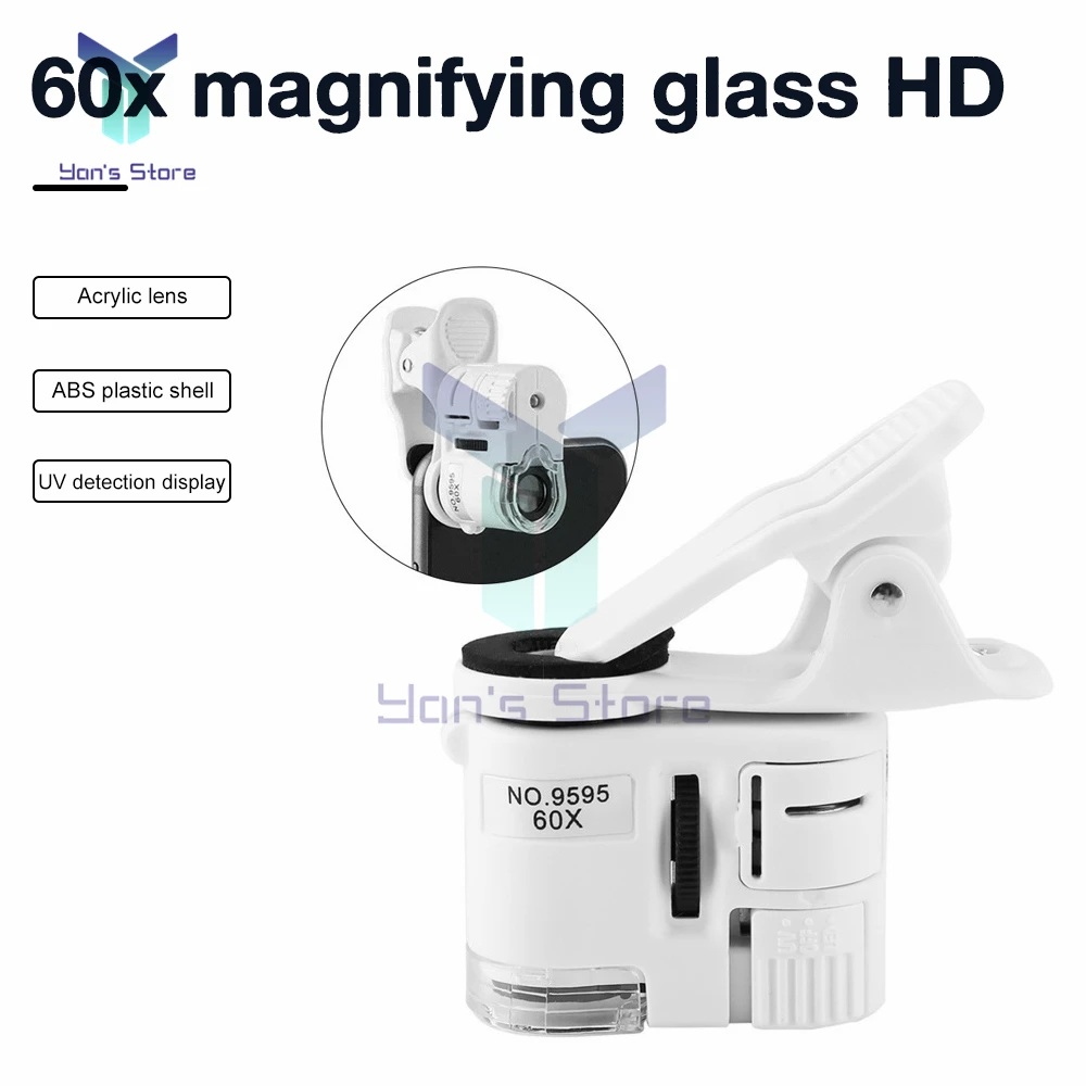 Mobilní telefon drobnohled zvětšovací sklo mobilní telefon klip kamera video 60 krát mini přenosné vysoký zvětšení mikroskopů