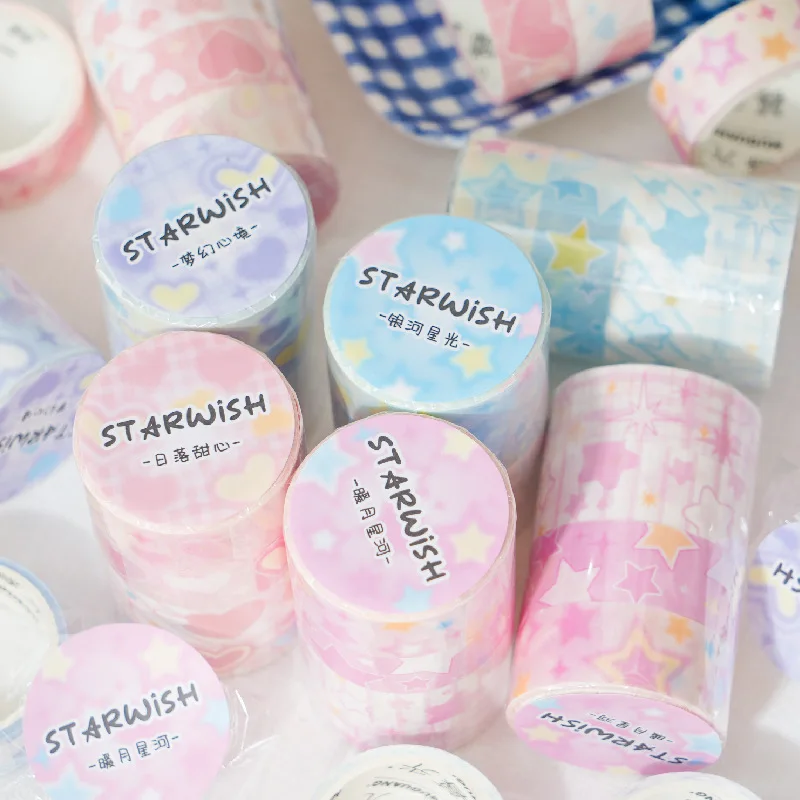 4Roll/lot Kawaii Star Love Heart Washi Tape Cute Korean Border Stickers Handbook Scrapbooking Collage Decoration Tape 2