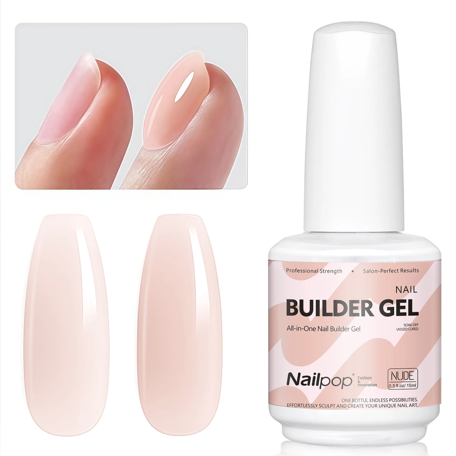Nailpop 15ml Builder Gel: Enhanced Nail Strengthener & Extension Polish - Soak Off UV Gel Rhinestone Glue in 4 Vibrant Colors