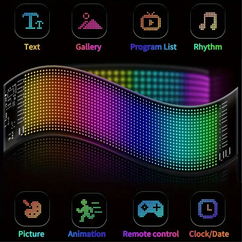 LED Matrix Panel Screen DIY 5V USB Remote Control+App Flexible Car Scrolling Display Halloween Christmas Room Home Decoration 3