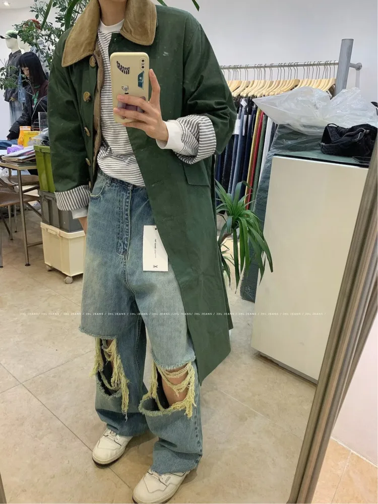 Small Crowd Deconstruction Design Sense Jeans, High Street Wide Leg Pants, High-end Floor Long Pants, Trendy Brand Women's Jeans