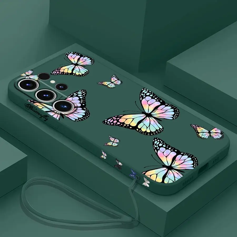 Elegant Blue Butterfly Lanyard Silicone Phone Case