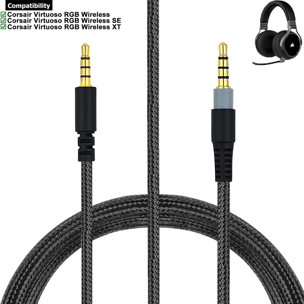 

Nylon Braided OFC Replacement Aux 3.5mm Cable Extension Cord for Corsair Virtuoso RGB Wireless SE Gaming Headsets Game Headphone