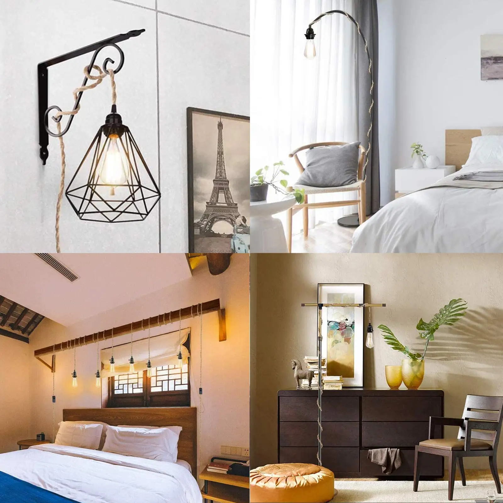 2M 3M Power Cord Pendant Light Twist Hemp Rope Cables E26 E27 Lamp Holder EU Plug with Switch Wire Edison Bulb Socket Cord Cable lamp holder,lamp bulb holder,lamp base,lamp socket adapter,lamp socket extender,diy lighting accessories