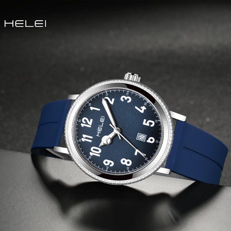 HELEI2024 new men's watches leather date display men's quartz wristwatch business men's watches waterproof luxury men's watches
