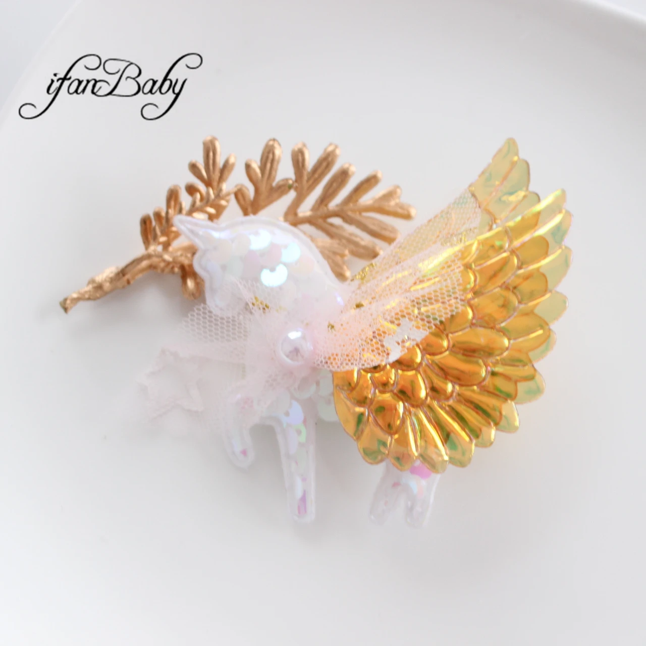 Neue Mode Einhorn Flügel Pailletten Haars pangen Kinder Mädchen Haarschmuck 1St – Detail 6