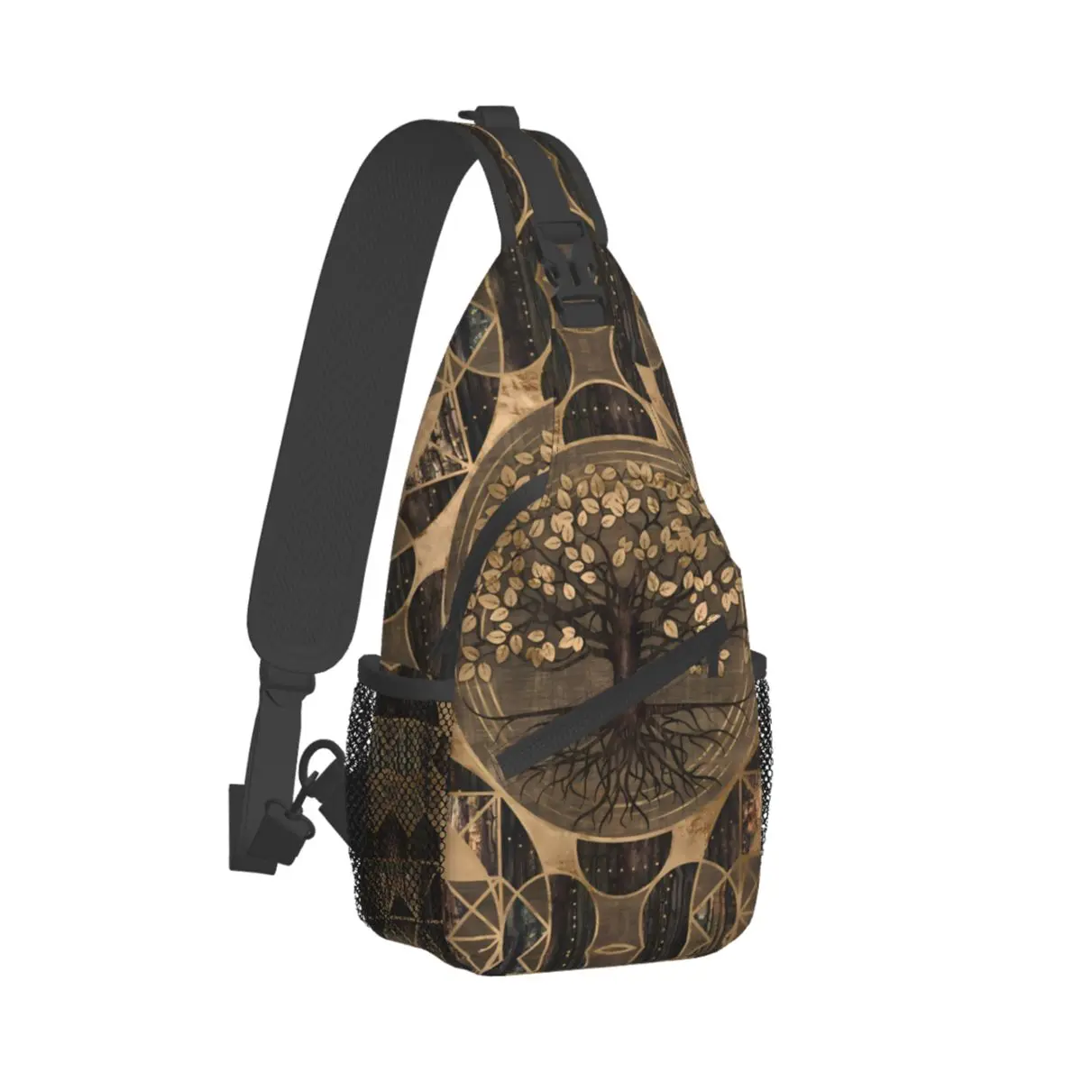 

Viking Gemstone Tree of Life Yggdrasil Crossbody Bag Sports Wood And Gold Chest Bag Unisex Women Man Shoulder Backpacks Travel