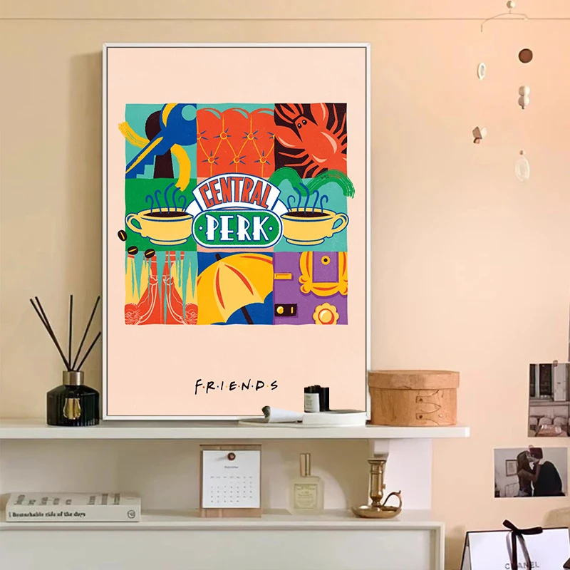 Vintage Friends TV Show Wall Art - Central Perk Cafe Couch Canvas Poster Print, Unframed