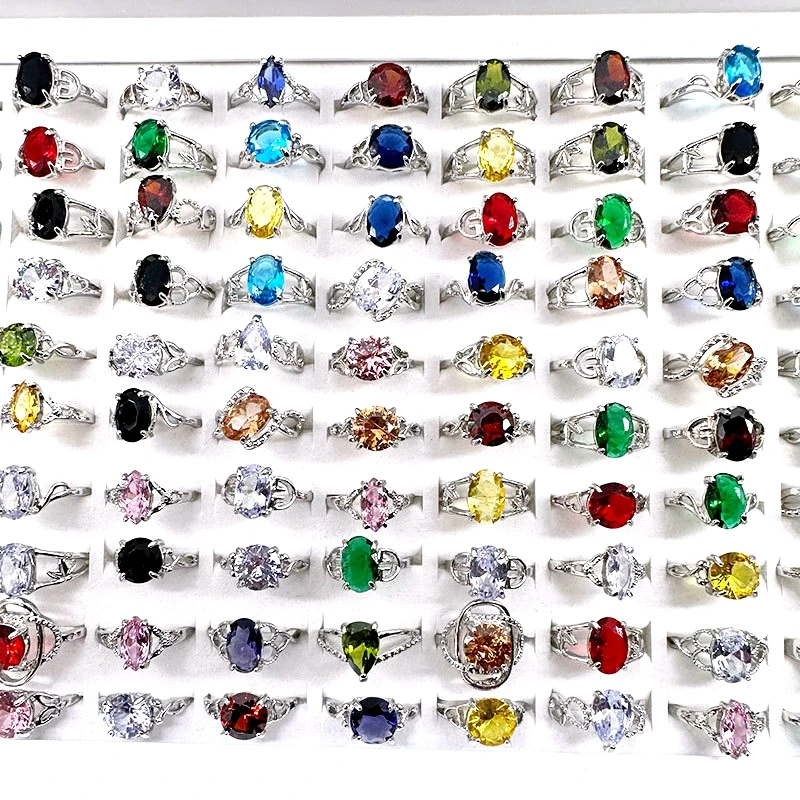20/30/50/100pcs Rings For Women Silver Plated Multicolor Crystal Zircon Stone Fashion Jewelry Party Gift Wholesale Lot 2