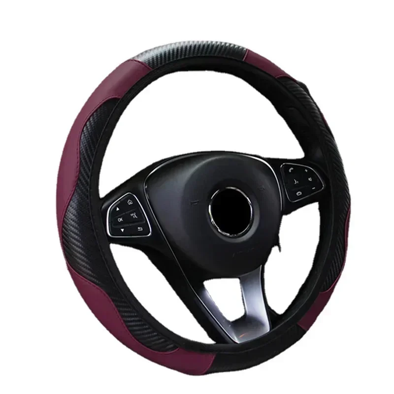 Car Steering Wheel Cover Breathable Anti Slip PU Leather Steering Covers Suitable 37-38.5cm Auto Decoration Carbon Fiber