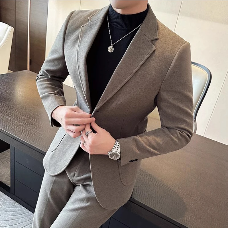 

Комплект из 2 предметов (Блейзер + брюки), утепленный однобортный мужской костюм, свадебные костюмы для мужчин